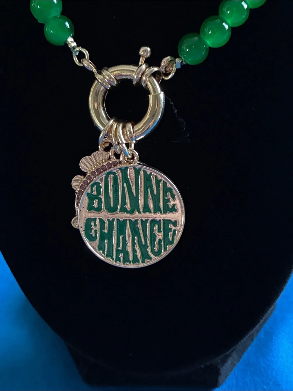 Green Bead Charm Necklace